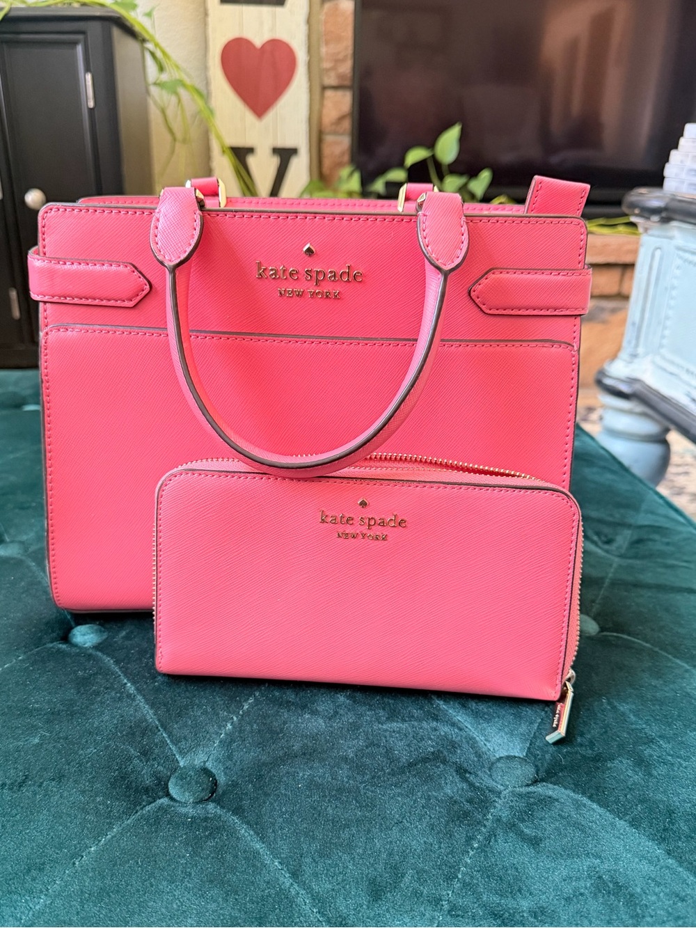 Kate Spade New York Pink Saffiano Leather purse with matching Wallet